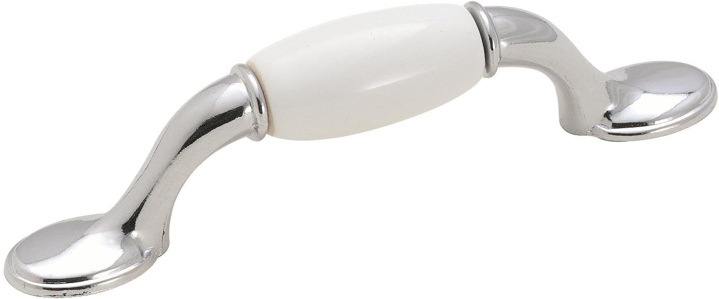 AmerockCabinet Pull | White / Polished Chrome | 3 inch (76 mm) Center to Center | Everyday Heritage | 1 Pack | Drawer Pull | Drawer Handle | Cabinet Hardware