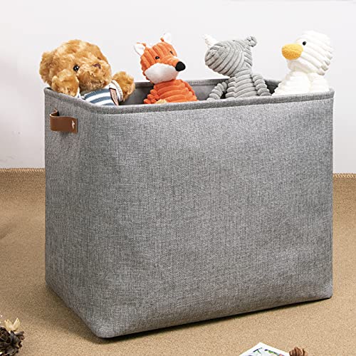 Image of DULLEMELO Large Collapsible Storage Basket /Bin with Sturdy Leather Handles, Fabric Organizer Bin for Storage Clothes, Toys, Books, Office, Bedroom, Closet, Nursery & Laundry (Gray)