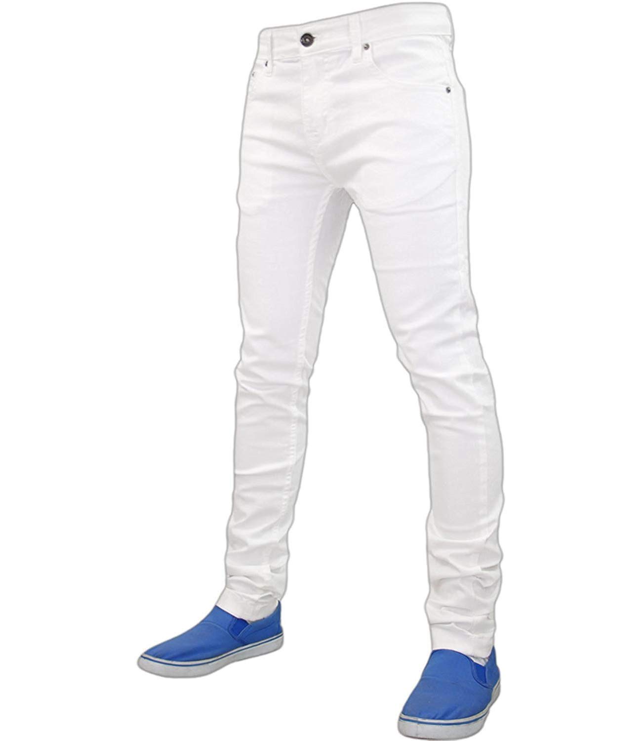 True Face Men's Tf021 - White Jeans Skinny Denim Pants Stretch Fit Trouser Zip Fly Elasticated Cotton Bottoms Casual Wear 5 Pockets 28W X 32L