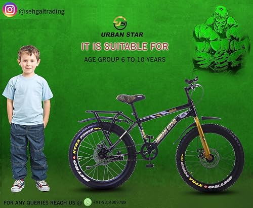 Image of URBANSTAR Hulk | IBC | 20T BMX | in-Built Carrier | D /D | Fat Tyres | Semi Assembled | 20 T (inch) Fat Tyre Cycle (Single Speed, Black, Rigid)