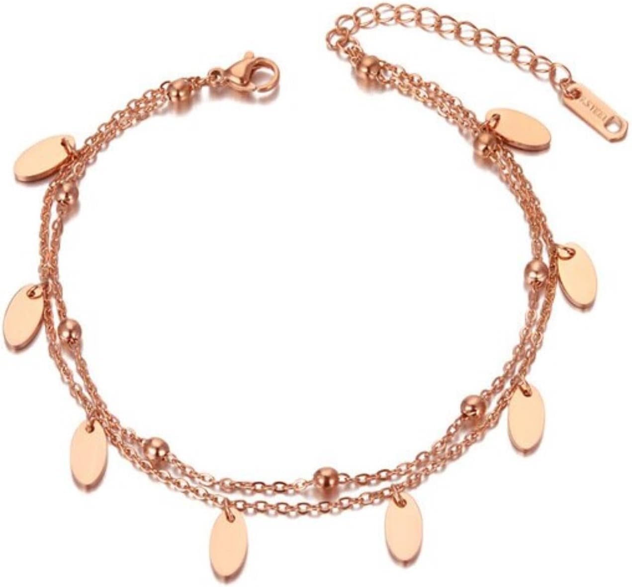 Pulsera de pie, Cadenas for el Tobillo, Tobillera Bohemia de Doble Capa con Dije de Disco pequeño for Mujer y niña, Cadena de eslabones de Moda, joyería for pies de Verano