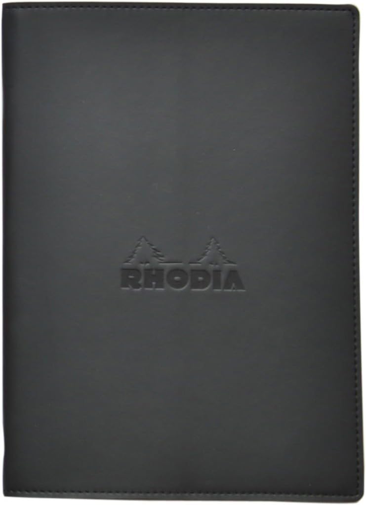 Rhodia cf118159 Notebook with Cover, A5, Epure, Black (Stapled Notebook, A5, 0.2 inch (5 mm) Grid Ruled, Orange Included)