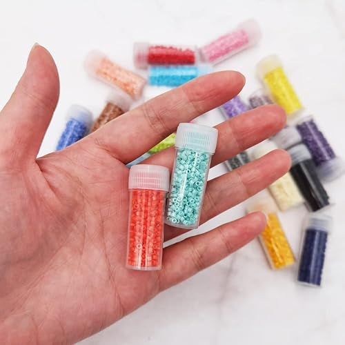 Miniatura 6 de INSPIRELLE Uniforme de cuentas cilíndricas de vidrio de 4.23oz (0.079in) para fabricación de joyas artesanales, 24 colores pintados opacos