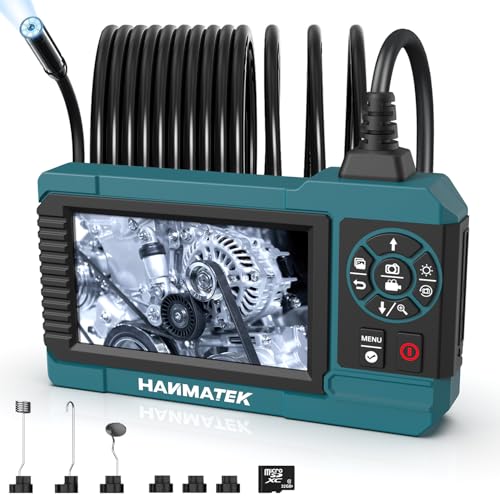 HANMATEK Videoscopio Endoscopio Industrial 1080P, Kit Completo con Grabación de Video y SD 32GB, Cámara de Inspección de 4.3' para Inspección de Tubos de Auto y Motor, Impermeable IP67, Cable de 5M