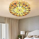 Vintage Tiffany Ceiling Light Hand-Made Colorful Chandelier Flush Mount Lighting Fixture, Lampshade with Colorful Design Decor (20 Inch)
