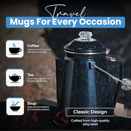 Image of Toughty 12 Cup Enamel Coffee Percolator, Camping Stovetop Coffee Pot, Black