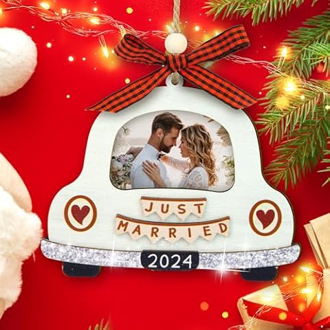 Woodamore Our First Christmas Married Ornament 2024 - Just Married Ornaments 2024, Wedding Ornament 2024, Unique Wedding Gifts for Couples 2024, 1st Married Newlywed Christmas Ornament 2024 Cover