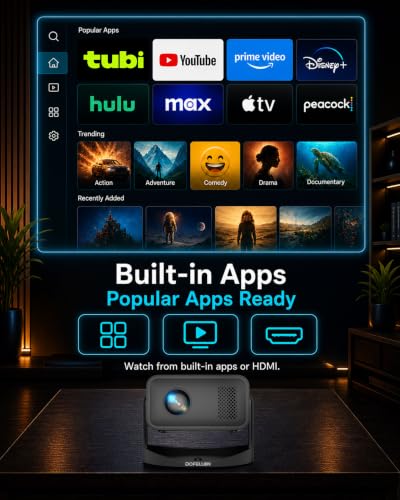 Image of Native 1080P 4K Projector with Wifi 6 and Bluetooth 5.4, Built-in App, Compatible with TV Stick /Game Consoles /Smartphone /HDMI /USB, 320ANSI, Auto Keystone and 270 Rotatable