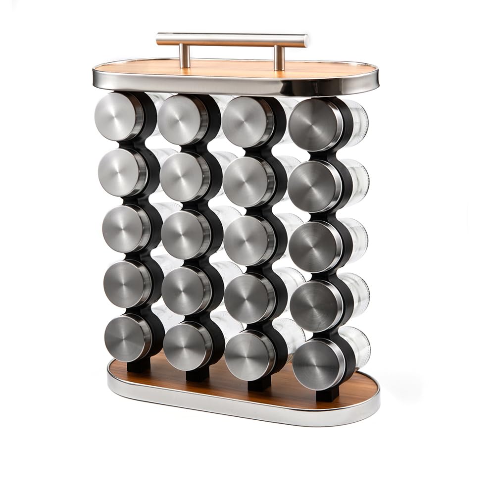 Estante para Especias, 20 Tarros de Vidrio para Organizar y Almacenar Especias con Mango para Cocina Despensa Organizador de Condimentos