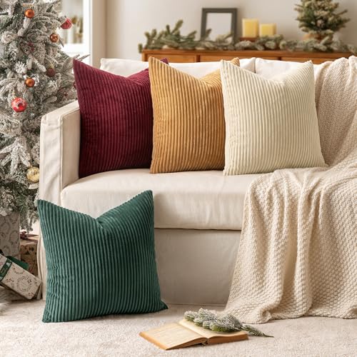 Image of MIULEE Corduroy Decorative Throw Pillow Covers Christmas Red Green 18x18