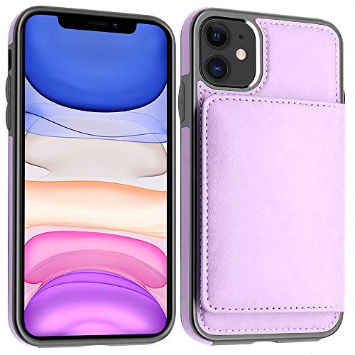 Lakibeibi Case For Iphone 11 With Card Holders, Dual Layer Lightweight Slim Leather Iphone 11 Wallet Case Flip Folio Magnetic Lock Protective Case For Apple Iphone 11 6.1 Inch (2019), Purple #TOP1