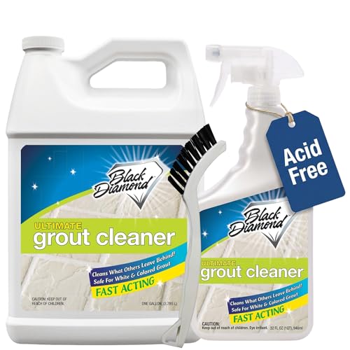 Image of Ultimate Grout Cleaner for Tile Floors - Acid-Free Deep Cleaner Removes Grease, Dirt & Soap Scum Without Damaging Grout - Safe for Marble and All Natural Stone (1-Qt /1-G / W /brush)
