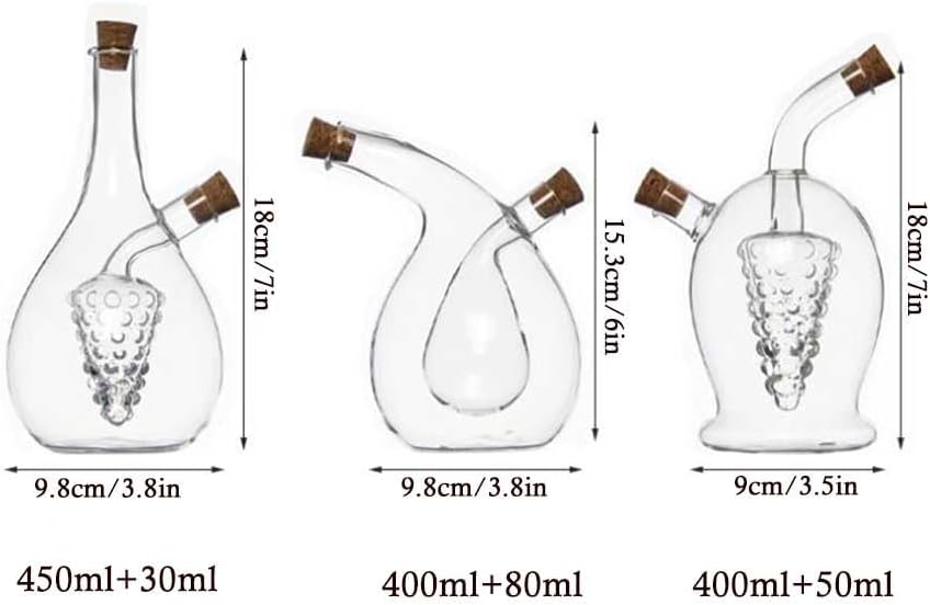 Oil and Vinegar Dispenser Glass, 2 in 1 Oil and Vinegar Dispenser Bottle Glass with Cork Stoppers Hand Blown Jar(B Model)