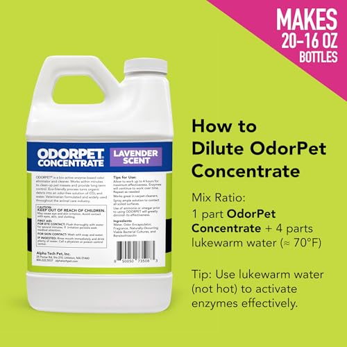 Image of OdorPet Pet Stain Remover and Odor Eliminator - 64 Oz (Makes 2.55 Gallons of Working Solution) Non Staining, Professional Strength, Lavender Scent by Alpha Tech Pet