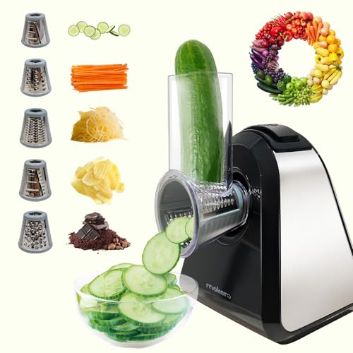 Comparison: Best Electric Vegetable Grater 6 mokero 5 in 1 Electric Cheese Grater Salad Shooter Maker for Block Cheese Home Kitchen Electric Food Slicer Shredder Chopper Automatic Grater for Vegetables Cucumber Carrots Cabbage Nuts