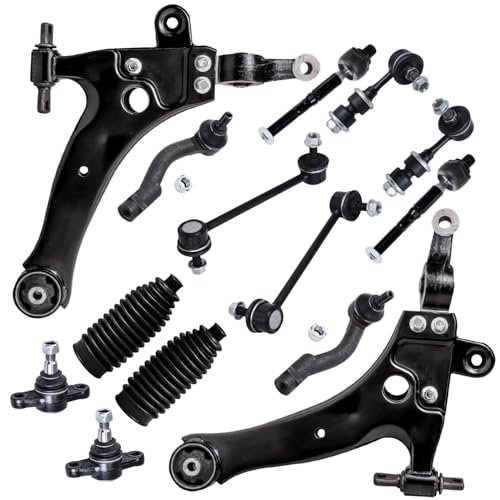 Image of Detroit Axle - 14pc Front End Kit for 2001-2005 Kia Optima 2001-2006 Magentis 2 Lower Control Arms 2 Lower Ball Joints 4 Front Rear Sway Bar Links 4 Inner & Outer Tie Rods 2 Boots Replacement