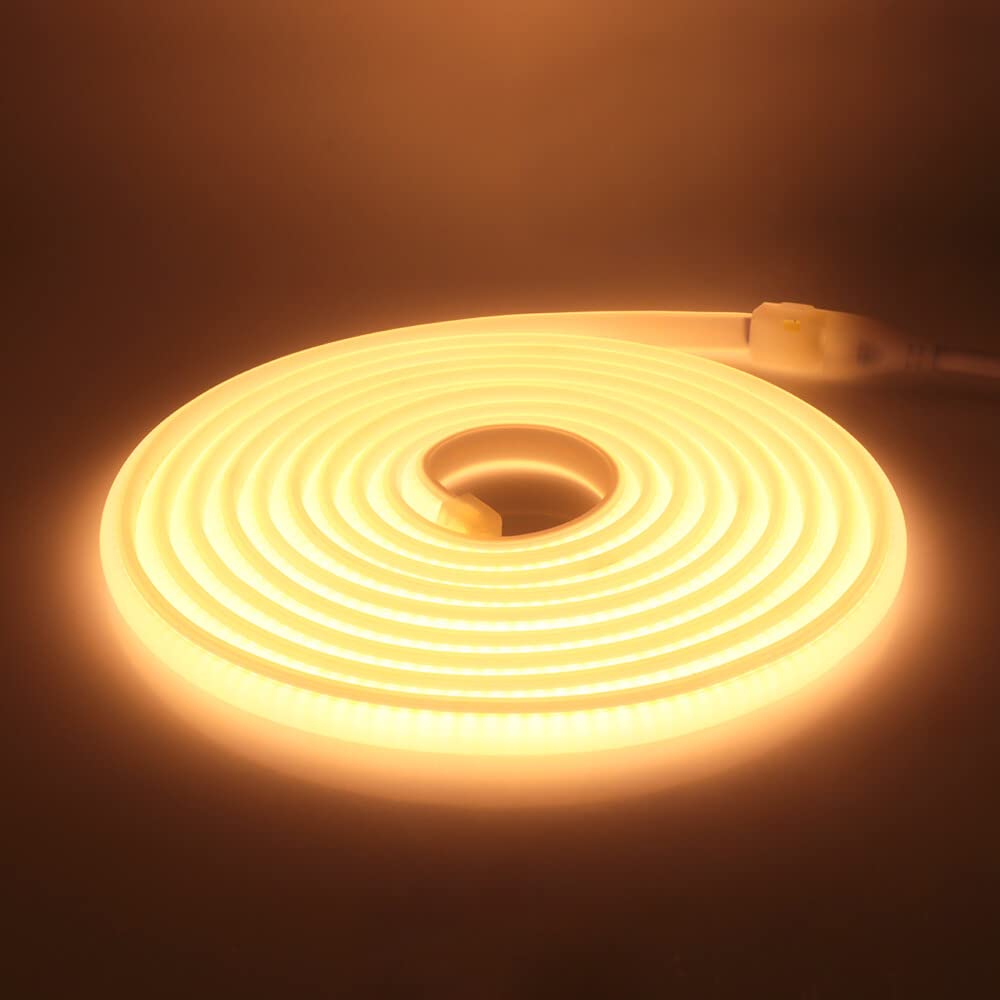 230V COB Neon LED Streifen mit Schalter, IP65 Wasserdicht Superhell Hohe Dichte 288leds/m Flex LED Lichtband für Innen Aussenbereich Festival DIY Deko (Warmweiß, 21M)