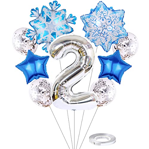 Liitata 2. Décoration d'anniversaire de la Reine des Neiges Lot de 2 ballons en aluminium Argent Grands flocons de neige Ballon Mylar Confettis Ballons en...