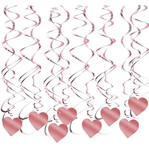 Fodlon 30 Stück Girlande Rosegold für Mädchen Partydekoration, Deckenhänger Spiral Girlanden Herzen Luftschlangen Glitzer für Geburtstag Party Deko, Hochzeit Deko Cover