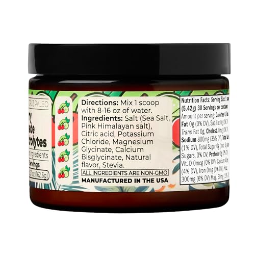 santa cruz paleo electrolyte powder cherry limeade flavor sugar free hydration drink mix with himalayan pink salt sea salt magnesium glycinate potassium chloride sweetened with stevia 30 srvgs