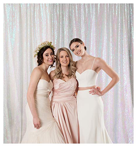 Image of White Iridescent Sequin Backdrop Curtains 4 Pcs 2ftx8ft Wedding Stage Background Backdrop Glitter Fabric Backdrop Drape