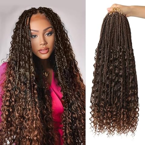Goddess Box Braids Crochet Hair Boho Crochet Box Braids With Curly Ends, Bohomian Box Braids Crochet Hair For Black Women Pre Looped(24 Inch (Pack of 8), T30) Cover