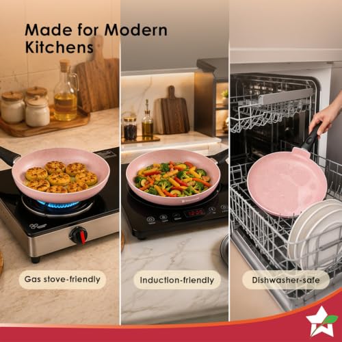 Image of Wonderchef Vitalife Non-Stick Fry Pan for Kitchen, 20cm, 900 ml, Non-Toxic Coating, PFOA-Free, Cool-Touch Handles, Scratch-Resistant, Gas & Induction Compatible, 2-Yr Warranty, Terracotta