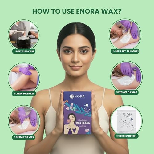 Image of ENORA Brazilian Stripless Wax Beans for Women (50g) | With Wooden Spatula | Natural | For Face, Chin, Hairline, Bikini Area & Full Body Hair Removal (50 Gram, Aloevera)