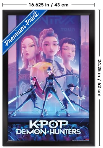 Image of Netflix KPop Demon Hunters (2025) - One Sheet Wall Poster, 22.4L inch x 14.7W inch, Black Framed Version