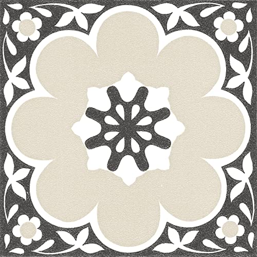 Recopilación y reviews de Vinil para piso de cocina del mes. 33 FloorPops - Azulejos de vinilo negro Daphne de 12 x 12 pulgadas (10 azulejos), (10 pies cuadrados/caja)