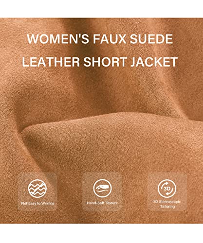 Bellivera Women's Faux Leather Suede Jacket Motocycle Sherpa-Lined Coat With Removable Fur Collar 8830 Brown S #TOP4