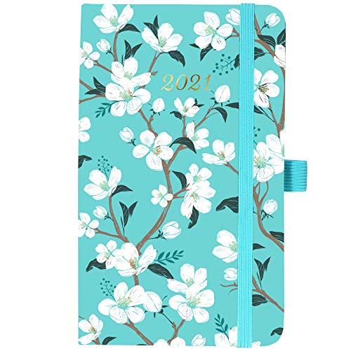 2021 Pocket Planner/Calendar - Weekly & Monthly Pocket Planner, Jan - Dec 2021, 6.3''×3.8'', Agenda Planner and Schedule Organizer with Pen Loop + Inner Pocket + 2 Bookmarks + Banded - Teal Floral