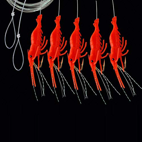 Jenzi Dega Mackerel Shrimp Leader with 5 Side Arms Attractive Imitation Shrimp Length 150 cm Cord 0.50 mm Hook Size 1/0 2 Colours to Choose From (Red-Orange)