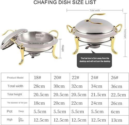Set da Buffet in Acciaio Inox di Dimensioni Standard, con scaldavivande e Vassoio riscaldante per Feste in Cucina, 20 cm, Argento 18 cm.