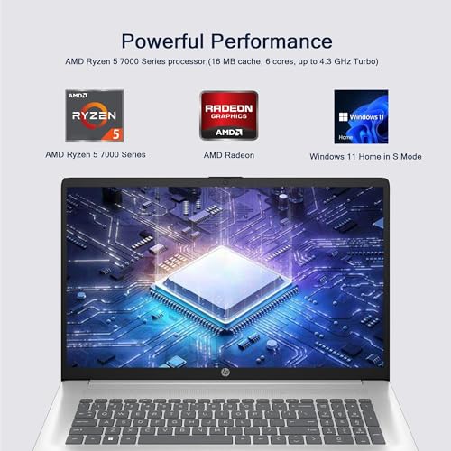Image of HP 17 Laptop, 17.3 inch FHD Display, 16GB RAM, 1TB SSD, AMD Ryzen 5 Processor(Beats i7-1165G7, Up to 4.3GHz), Webcam, Numeric Keypad, Long Battery Life, Windows 11 Home, Alpacatec Accessories, Silver