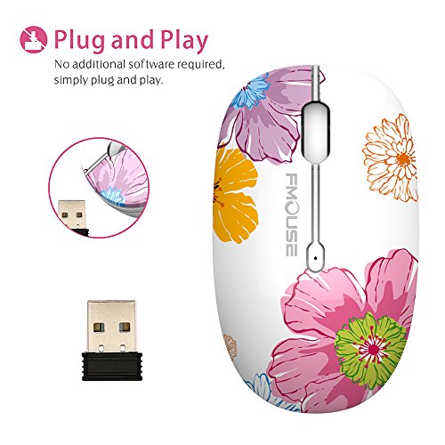 Tenmos M101 Wireless Mouse Cute Silent Computer Mice With Usb Receiver, 2.4G Optical Wireless Travel Mouse 1600 Dpi Compatible With Laptop, Notebook, Pc, Computer (Flower) #TOP4