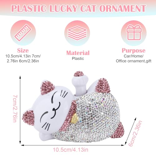 Miosugo Glückskatze Auto Dekoration,Strass-Glückskatzen-Dekoration,Glückskatze mit Strasssteine,Abnehmbare Armaturenbrett Deko Katze,Armaturenbrett Ornament,Universelle Autoinnenraum Dekoration