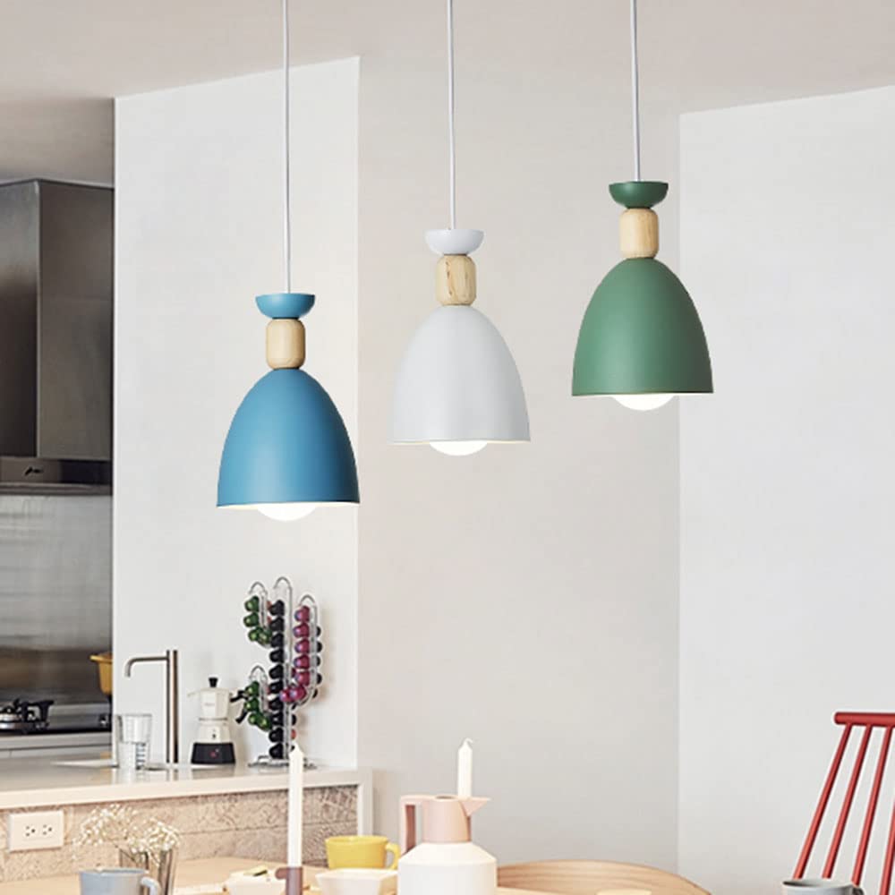 1-Pack Wood Metal Hanging Lamp Macaron Fashion Design Chandeliers Shade(White)