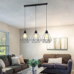 Amazon Lampara Techo Industrial Lámpara de Techo Industrial Vintage, Estilo 3 Luces Lámpara Colgante con 3 jaulas de metal, Iluminación Colgante de Interior E27 para Comedor Salon Restaurante Bar Café, Negro(sin E27 bombilla)
