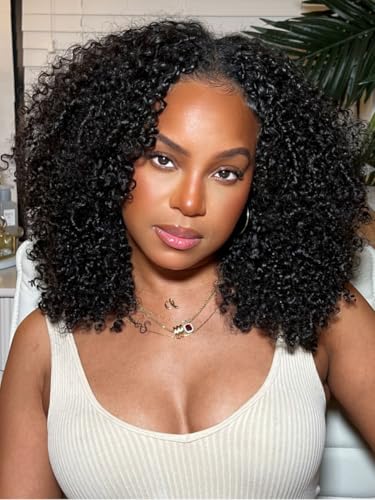 UNICE Curly U Part Wig Human Hair 4x1 inch Small Leave Out Brazilian Glueless Human Hair Upart Wig Beginner Friendly No Sew in No Glue 180% Density 18 inch
