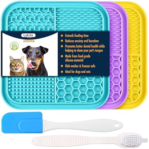 LUKITO 3PCS Lick Mat for Dogs and Cats, Licking Mat with Suction Cups for Dog Anxiety Relief, Cat Peanut Butter Lick Pad for Boredom Reducer, Dog Enrichment Toy, Dog Lick Mat for Bathing Grooming Cover