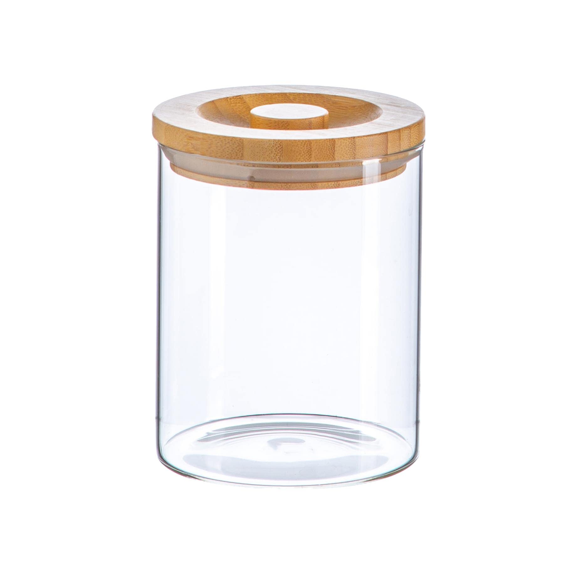 B&Q -  Glass Storage JarCarved Wood Lid750MlModern Round Scandi Organisation Container Glass Jar
