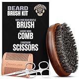 Beardilizer Beard Brush Kit, 100% Pure Boar Bristle Brush, Luxury Wood Comb & 2 Mustache Scissors, Professional Grooming & Care, Beard Accessories for Men