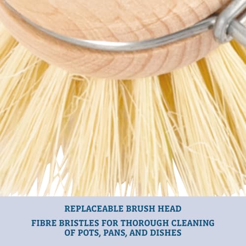 Image of Redecker Dish Brush, Tampico Fiber, 1-1 /2 Inch Round, Single - Wooden Dish Scrub Brush for Everyday Cleaning, Untreated Beechwood, Made in Germany