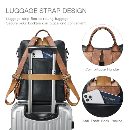 Image of Shrrie Vegan Leather Backpack Purse for Women with Adjustable Shoulder Bag | Water Resistant Fashion Designer Travel Backpack,Convertible Shoulder Bag with Wristlet,College Work