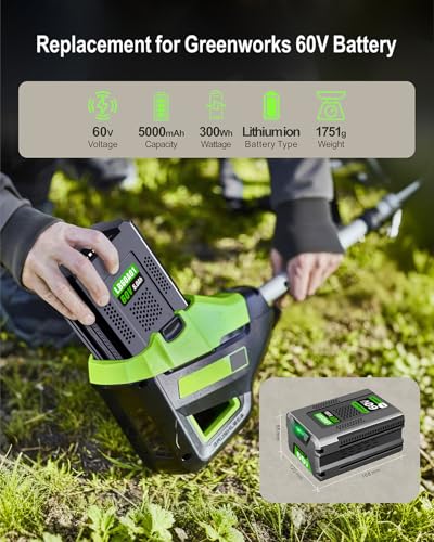 Image of 【Upgraded High Capacity】 5.0Ah Replacement for Greenworks 60v Battery, for Greenworks Pro 60V Battery LB60A02 LB60A03 LB602 LB6025 Compatible with Green Works 60V Cordless Power Tool