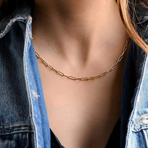 Cozlane Gold Paperclip Chain Necklace For Women | 14K Gold Plated Dainty Choker Oval Chain Link Necklace And Bracelet Set Women Girls thumb #7