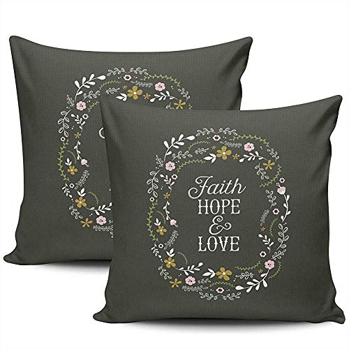 N/A Decoración del hogar Fundas de cojín Fundas Verde Oliva y Blanco Cita Faith Hope Love Bible Funda de Almohada Square Two Sides Print