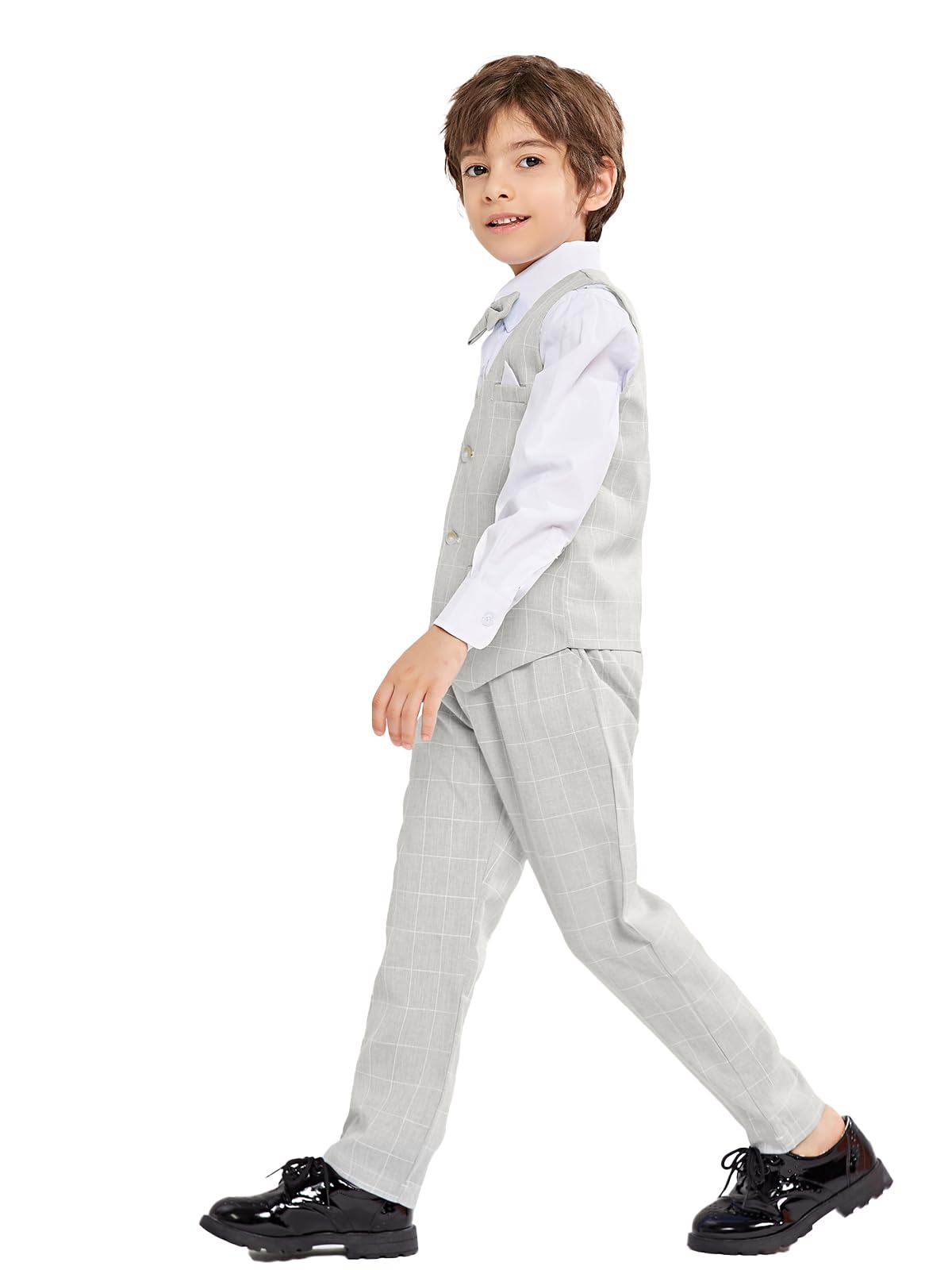LOLANTA 4 Pezzi Bambini Ragazzi Panciotto Set Elegante, Gilet CamiciaPantaloniPapillon