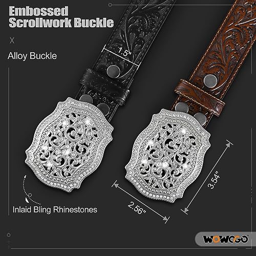 Women Men Western Genuine Leather Belt Cowgirl Cowboy Floral Engraved Tooled Belt Strap Embossed Scrollwork Buckle4